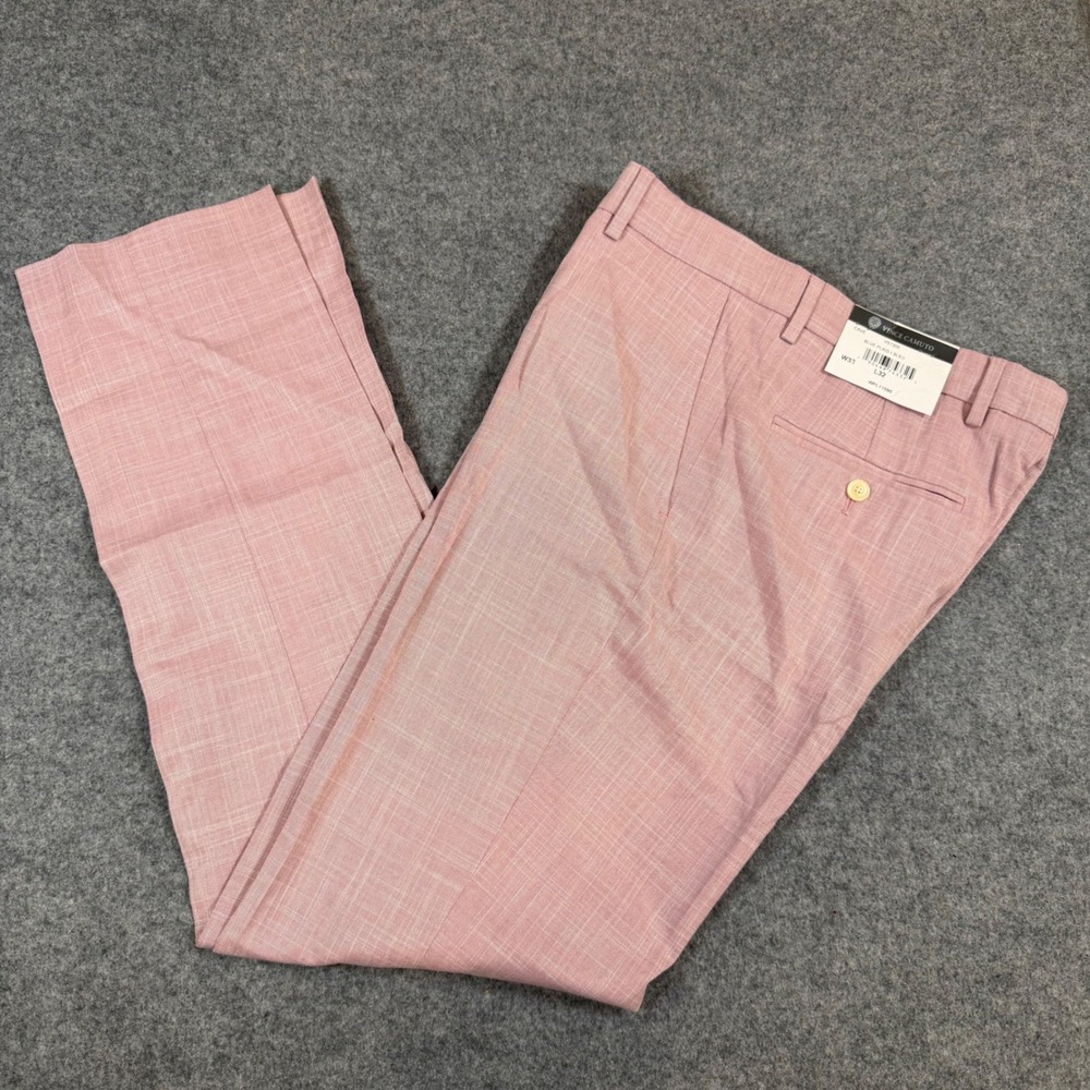 Vince Camuto Mens Pink Plaid Stretch Dress Pants 33x32 Flat Front VS1305 NEW